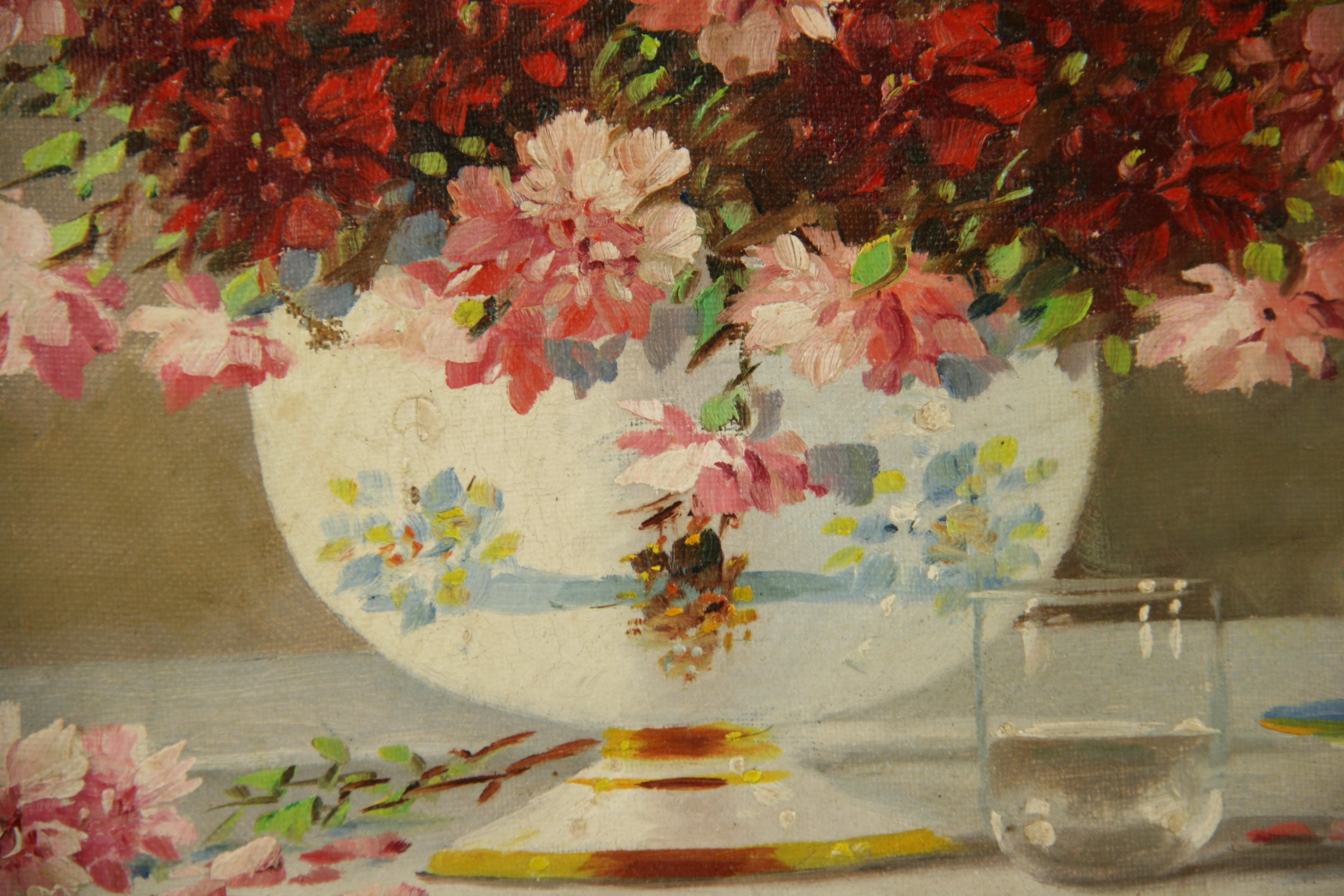 American Impressionist Floral Table Setting Still Life 1950 For Sale 4