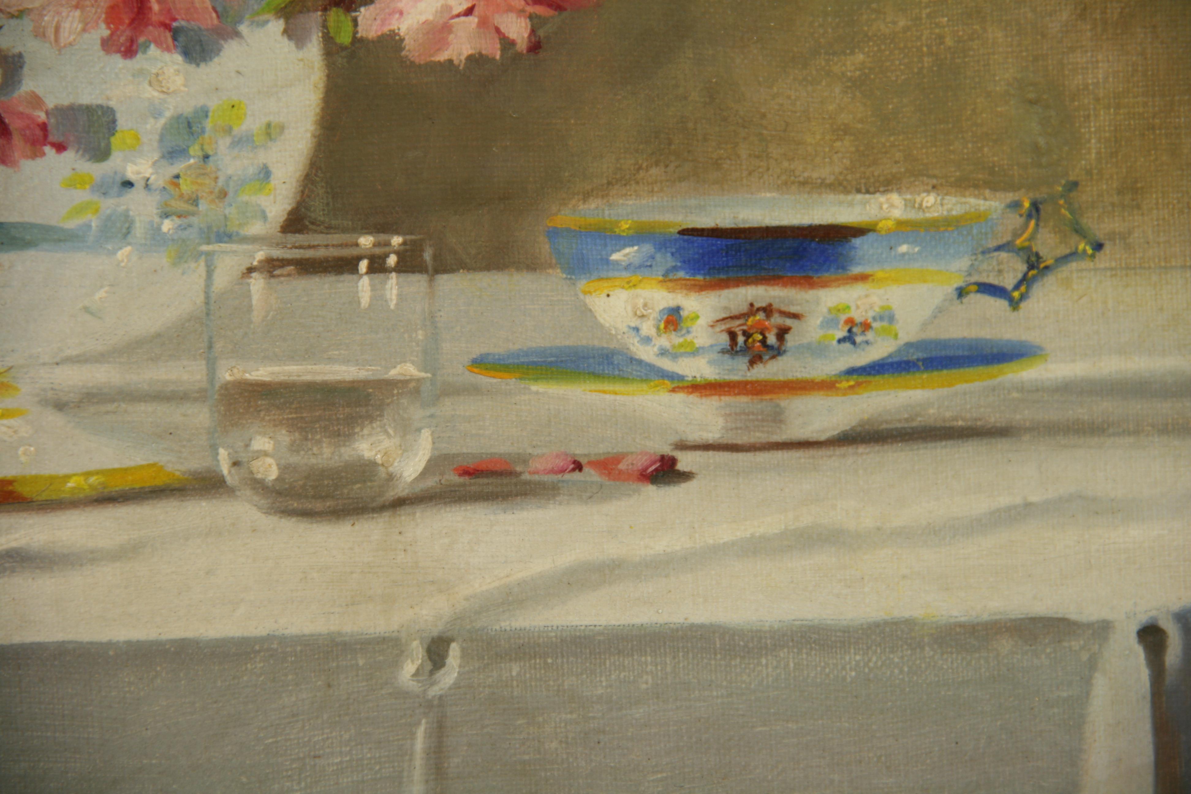 Antiker amerikanischer Impressionist florale Tabelle Einstellung Stillleben 1950 im Angebot 4