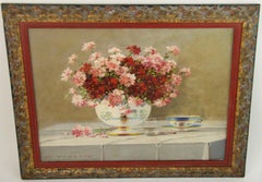 Retro American Impressionist Floral Table Setting Still Life 1950