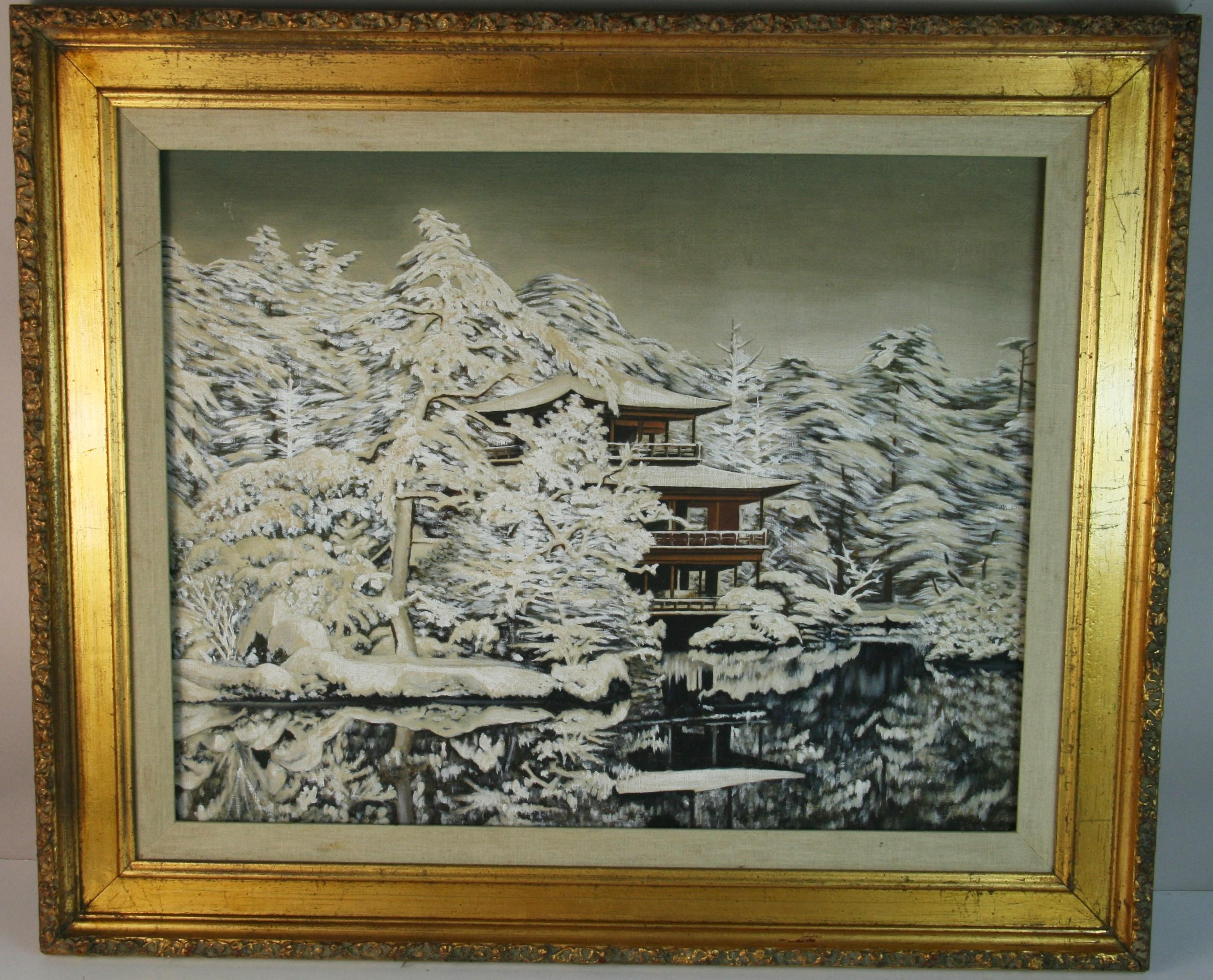Americana  Impresionista  Paisaje al óleo Invierno en Sapporo Japón - Painting de Unknown