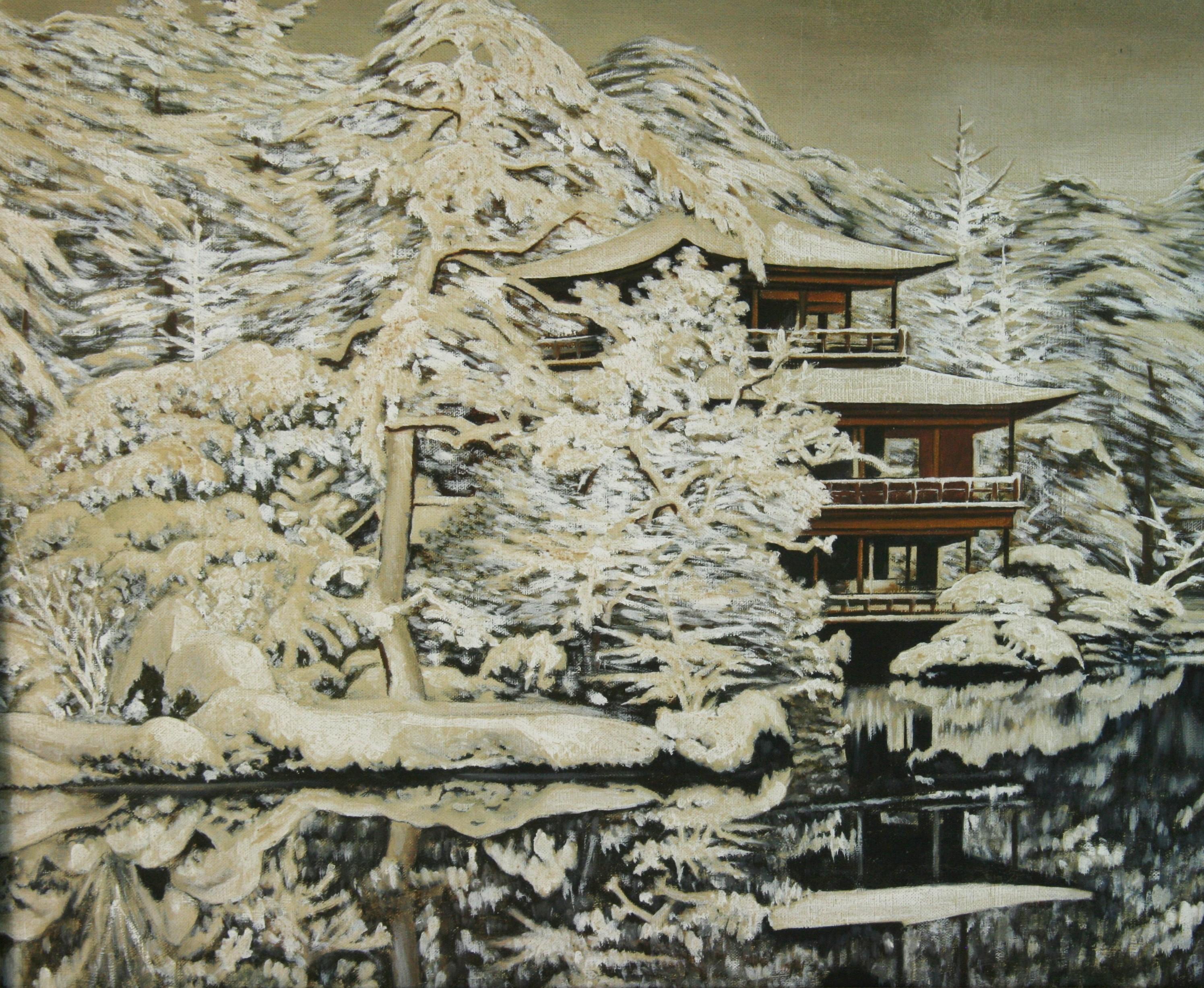 Americana  Impresionista  Paisaje al óleo Invierno en Sapporo Japón - Landscape Painting Gris de Unknown