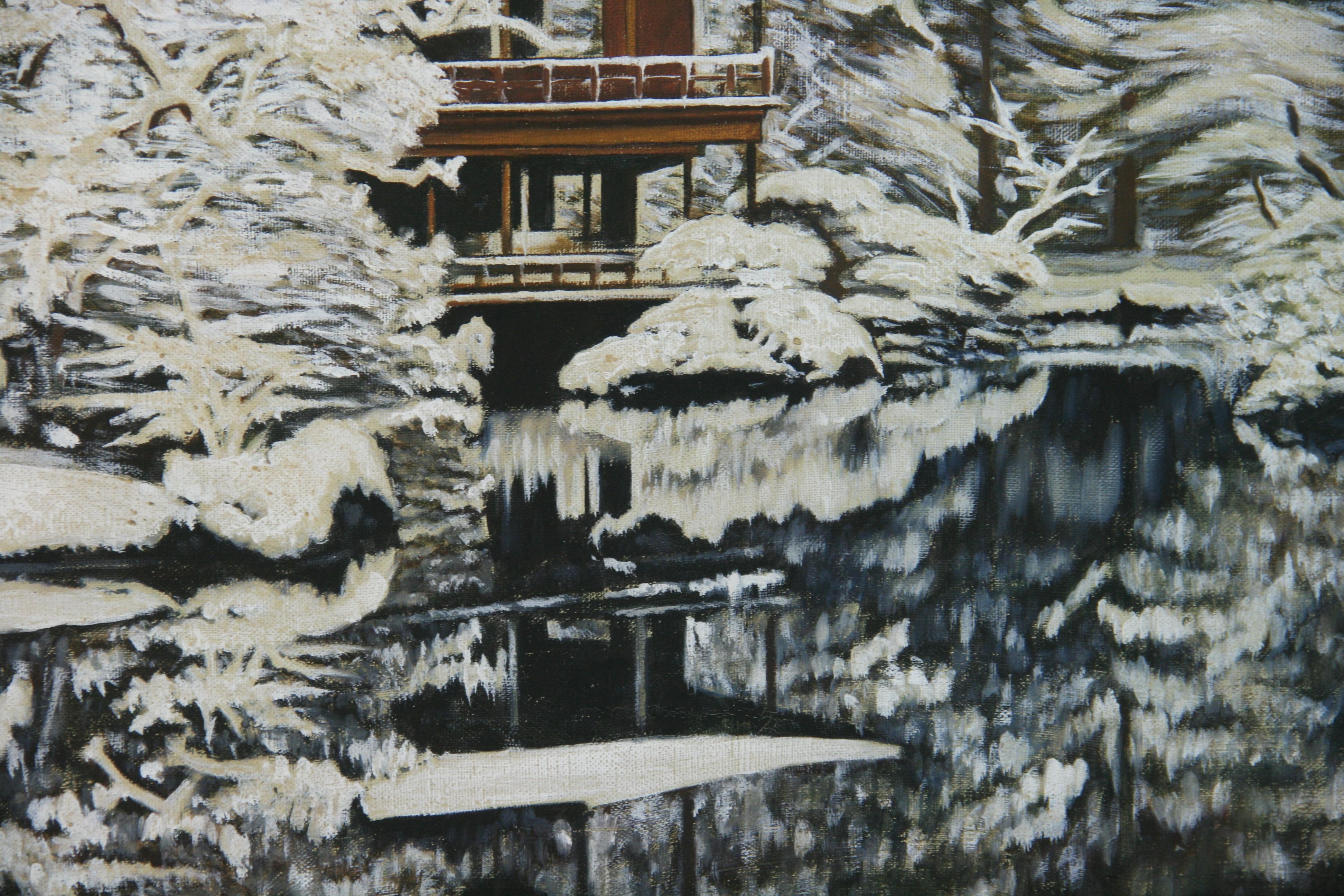 Americana  Impresionista  Paisaje al óleo Invierno en Sapporo Japón en venta 1
