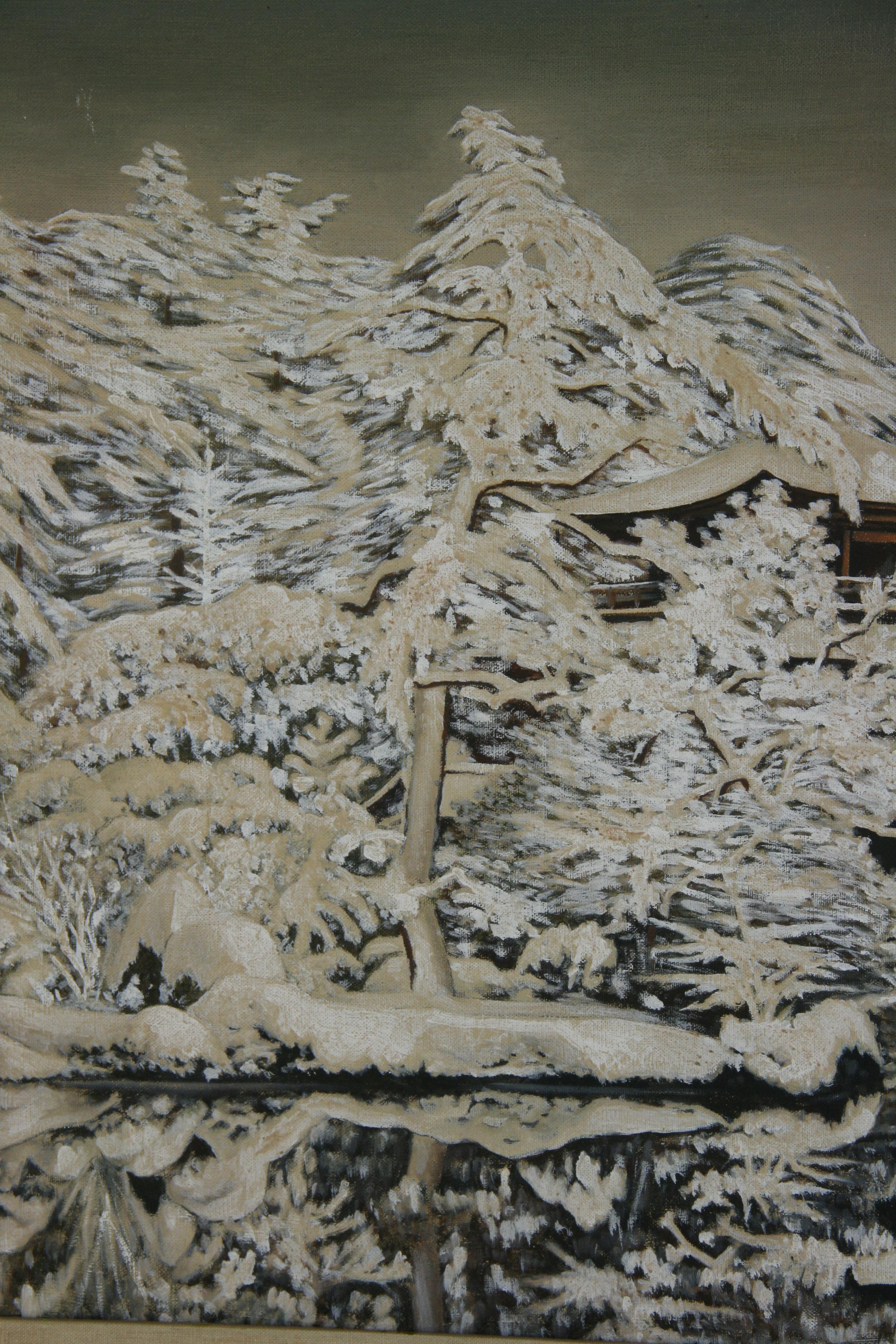 Americana  Impresionista  Paisaje al óleo Invierno en Sapporo Japón en venta 4