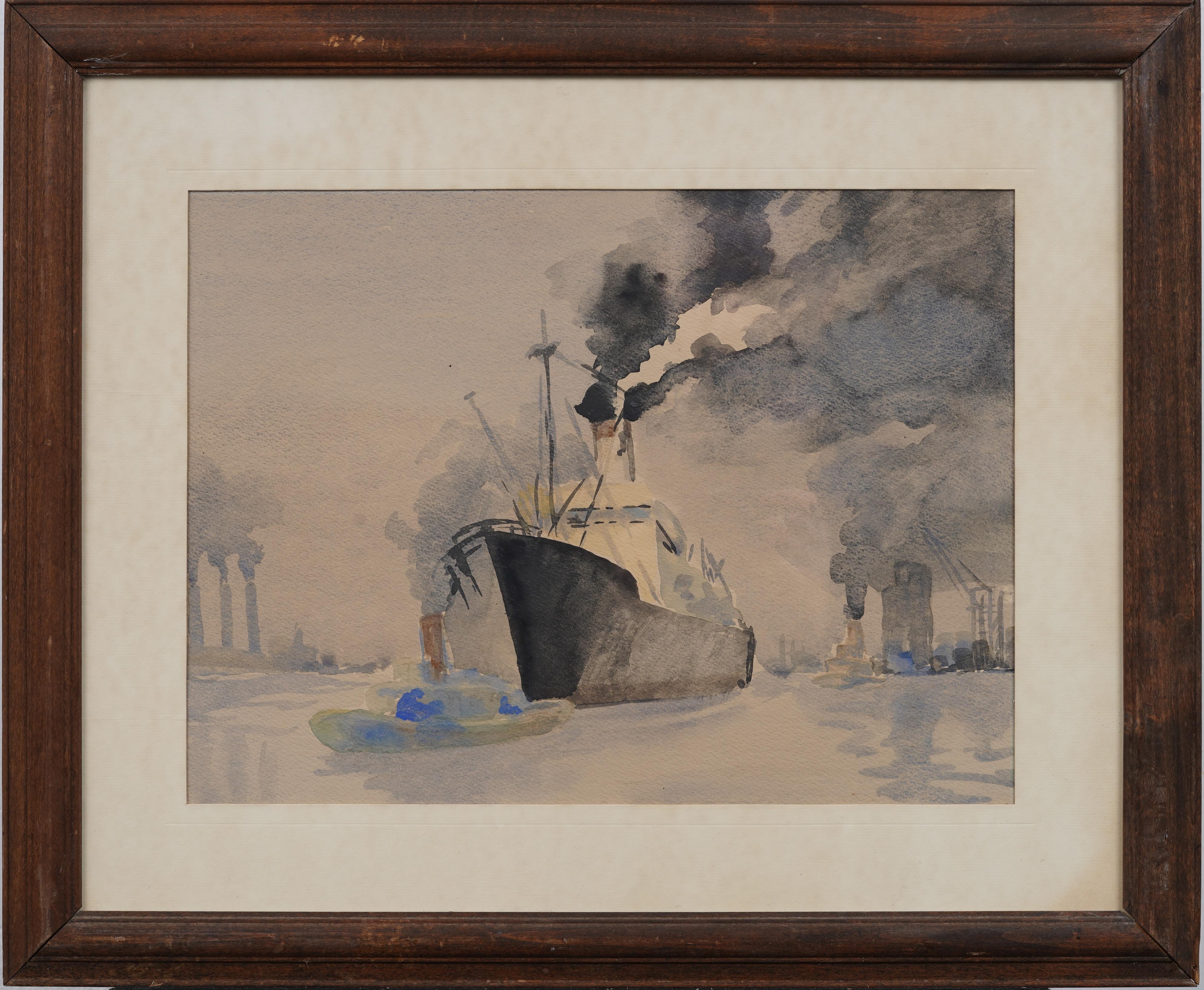 American Impressionist Nautical East River NYC Scene Framed Ashcan Painting