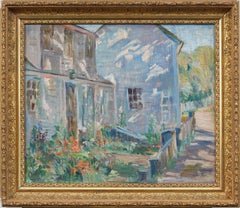 American Impressionist New England Wild Flower Landscape Framed Oil Painting