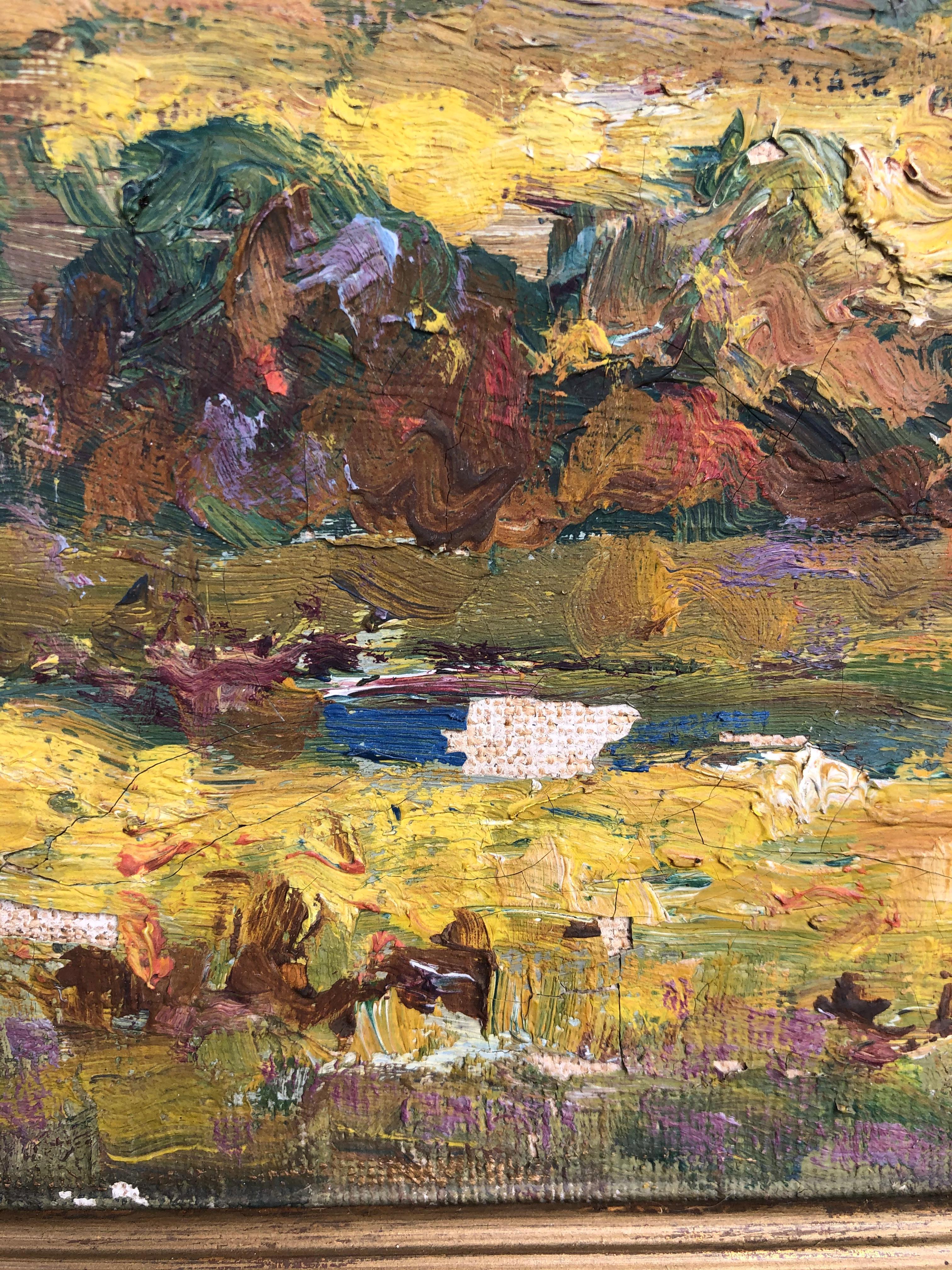 Das ist ein wenig rätselhaft. Fabelhafte amerikanische impressionistische Landschaft scheint unsigniert zu sein. Der Titel auf der Rückseite lautet 