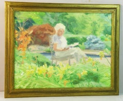 Amerikanische impressionistische Malerei: „Lesende Dame im Garten“