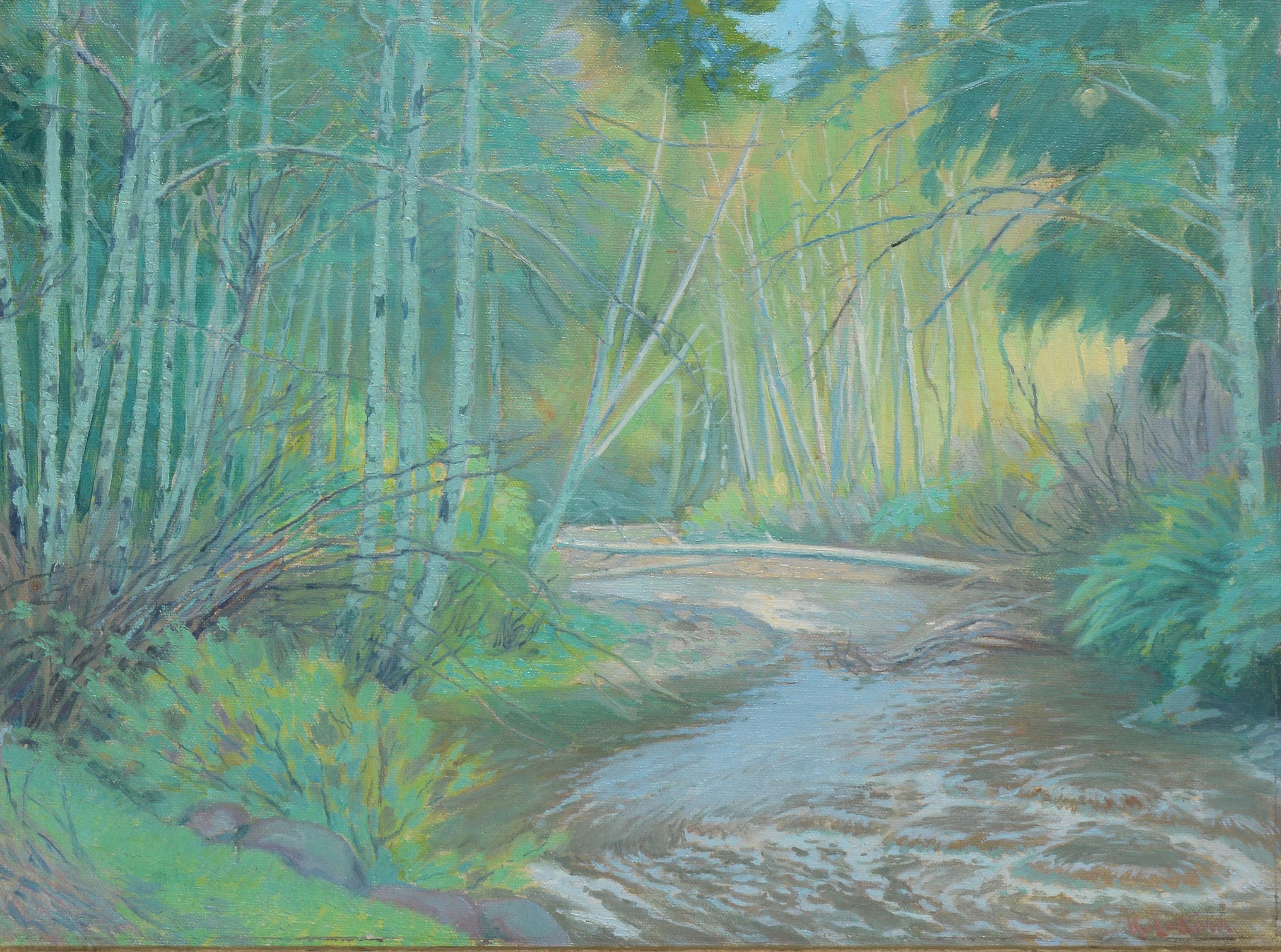 American Impressionist School, View of a Brook in Maine - Gray Landscape Painting by Unknown