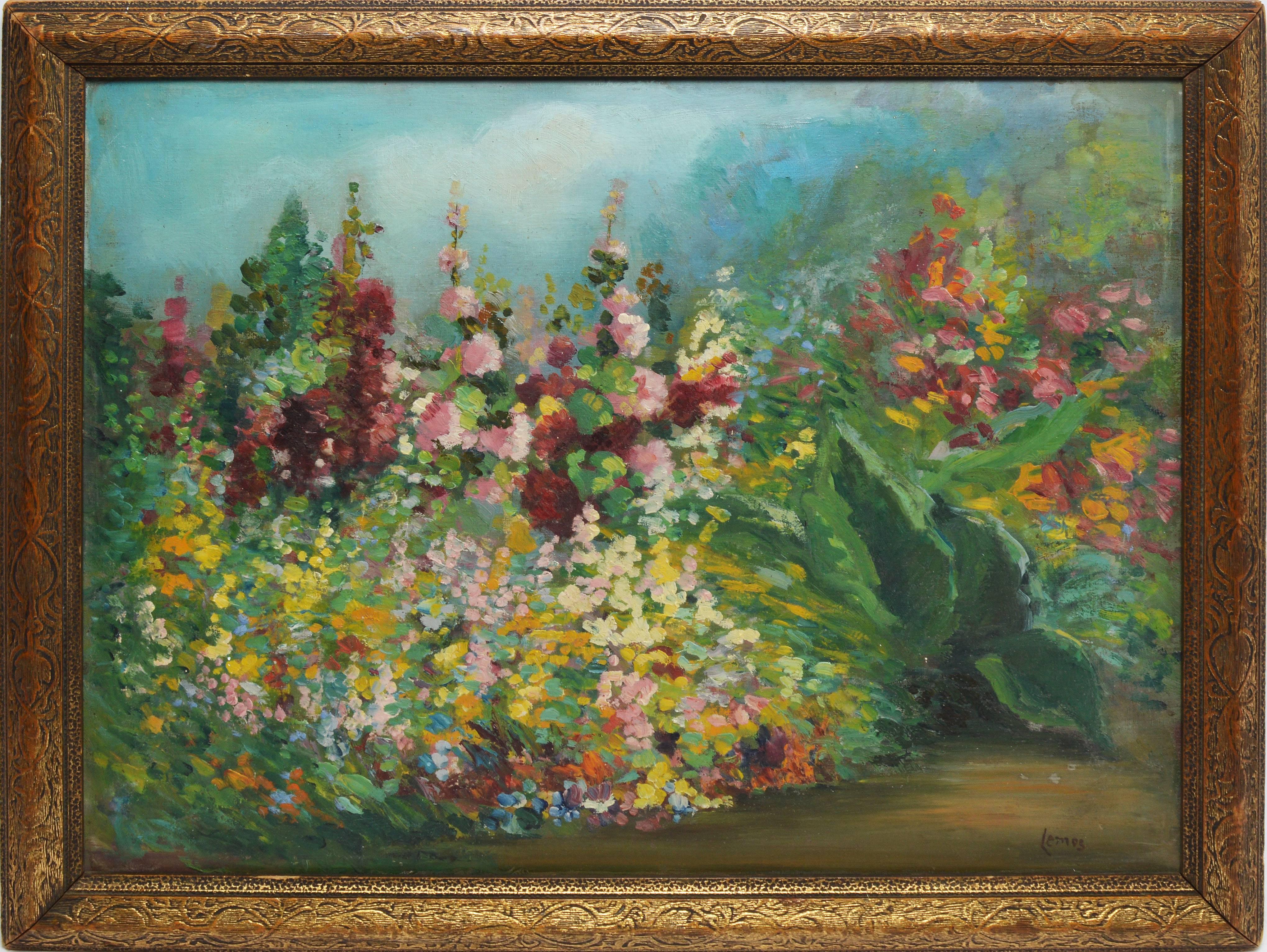 Unknown Landscape Painting - American Impressionist School Wild Flower Blooming Landscape