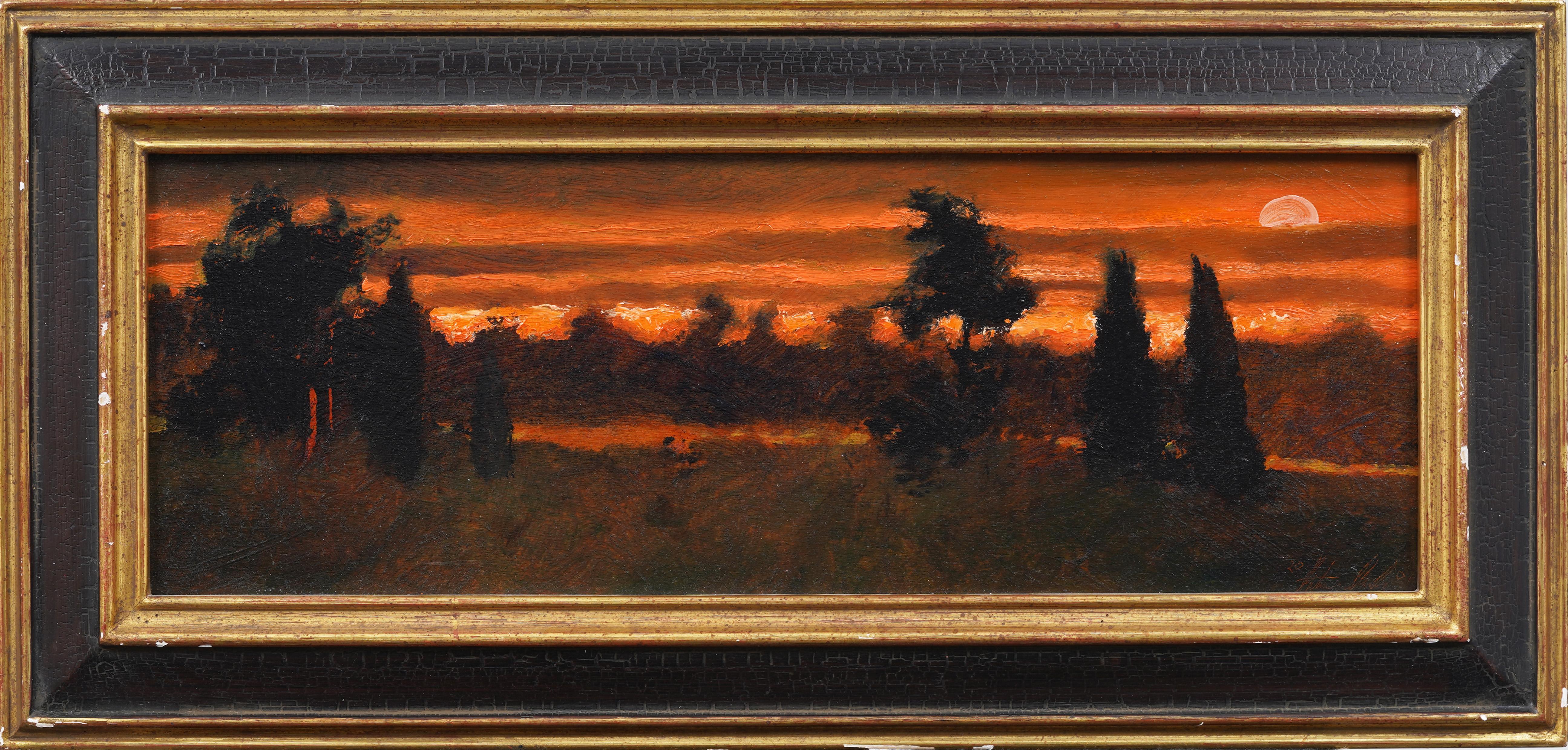 Unknown Landscape Painting - American Impressionist Sunset Landscape Framed Original Signed Oil Painting