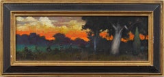 American Impressionist Sunset Landscape Framed Original Signed Oil Painting