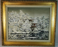 American  Impressionist  White  Landscape Oil Painting Winter in Sapporo Japan