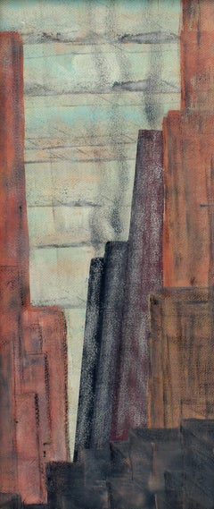 American Industrial Smoke Stacks Modern 1940's Landscape Original Frame Brick