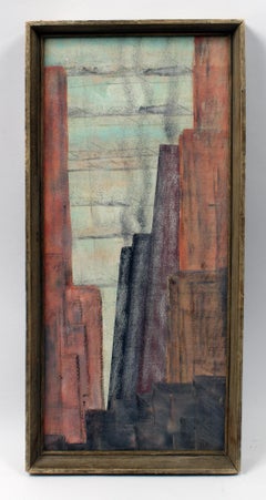 American Industrial Smoke Stacks Modern 1940's Landscape Original Frame Brick