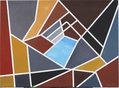American MCM Abstract Geometric Original Large Modernist Oil Painting