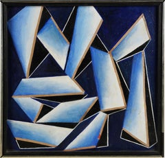 American Modernist Abstract Nocturnal Geometric Mid Century Oil Painting