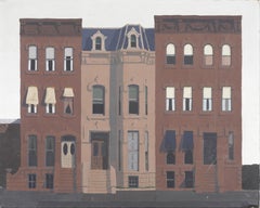 American Modernist Architectural Cityscape Surreal Rare Original Oil Painting