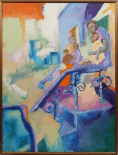 Amerikanische Künstlerin der amerikanischen Moderne, schwarze Frau, New Orleans, Familie, Porträt, Ölgemälde