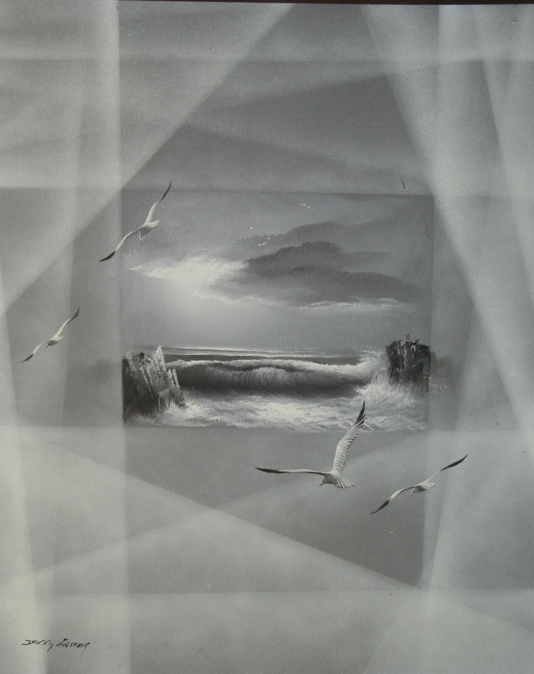 Moderniste américain Monochromatique  Peinture à l'huile « Vagues ondulantes » - Painting de Unknown