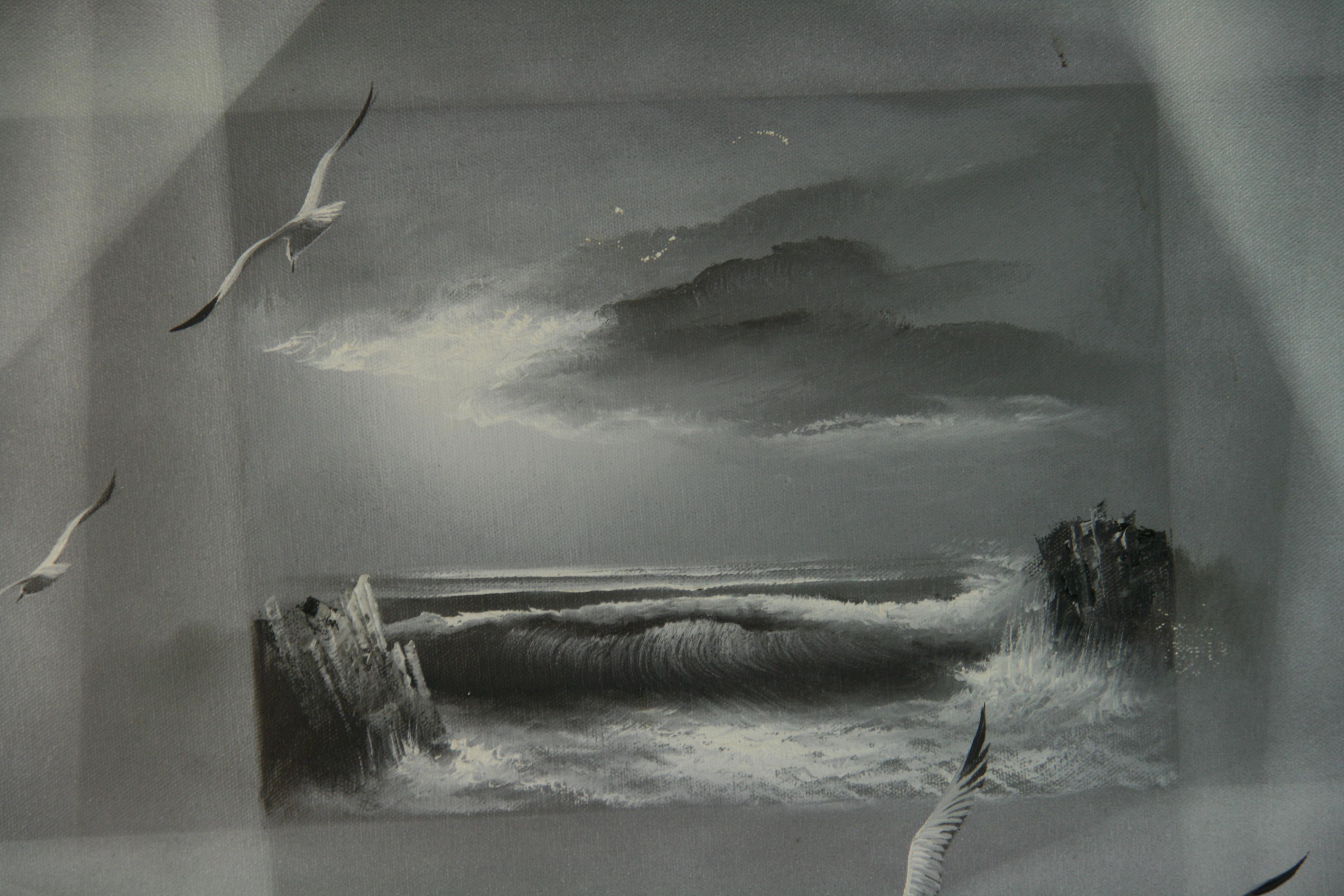 Moderniste américain Monochromatique  Peinture à l'huile « Vagues ondulantes » en vente 1