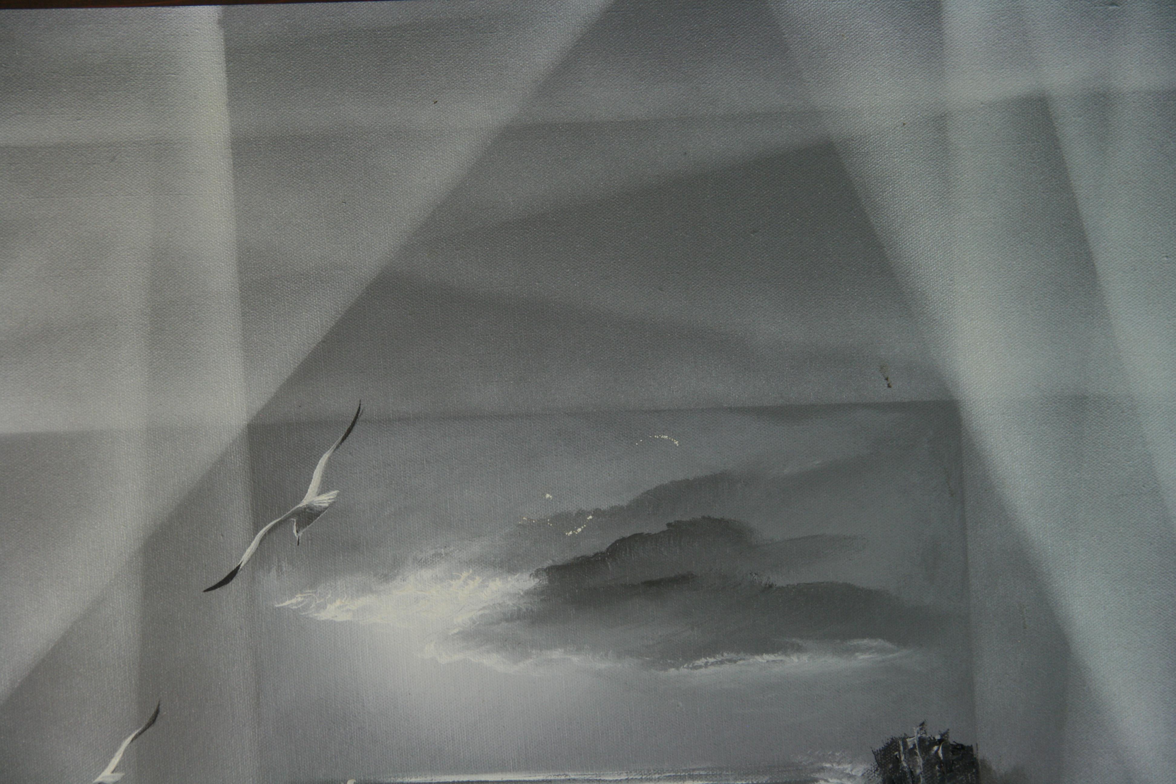 Moderniste américain Monochromatique  Peinture à l'huile « Vagues ondulantes » en vente 2
