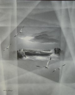 American Modernist Monochromatic  Oil Painting "Crashing Waves"