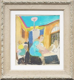 American Modernist New York School Interior Scene Framed Portrait Painting