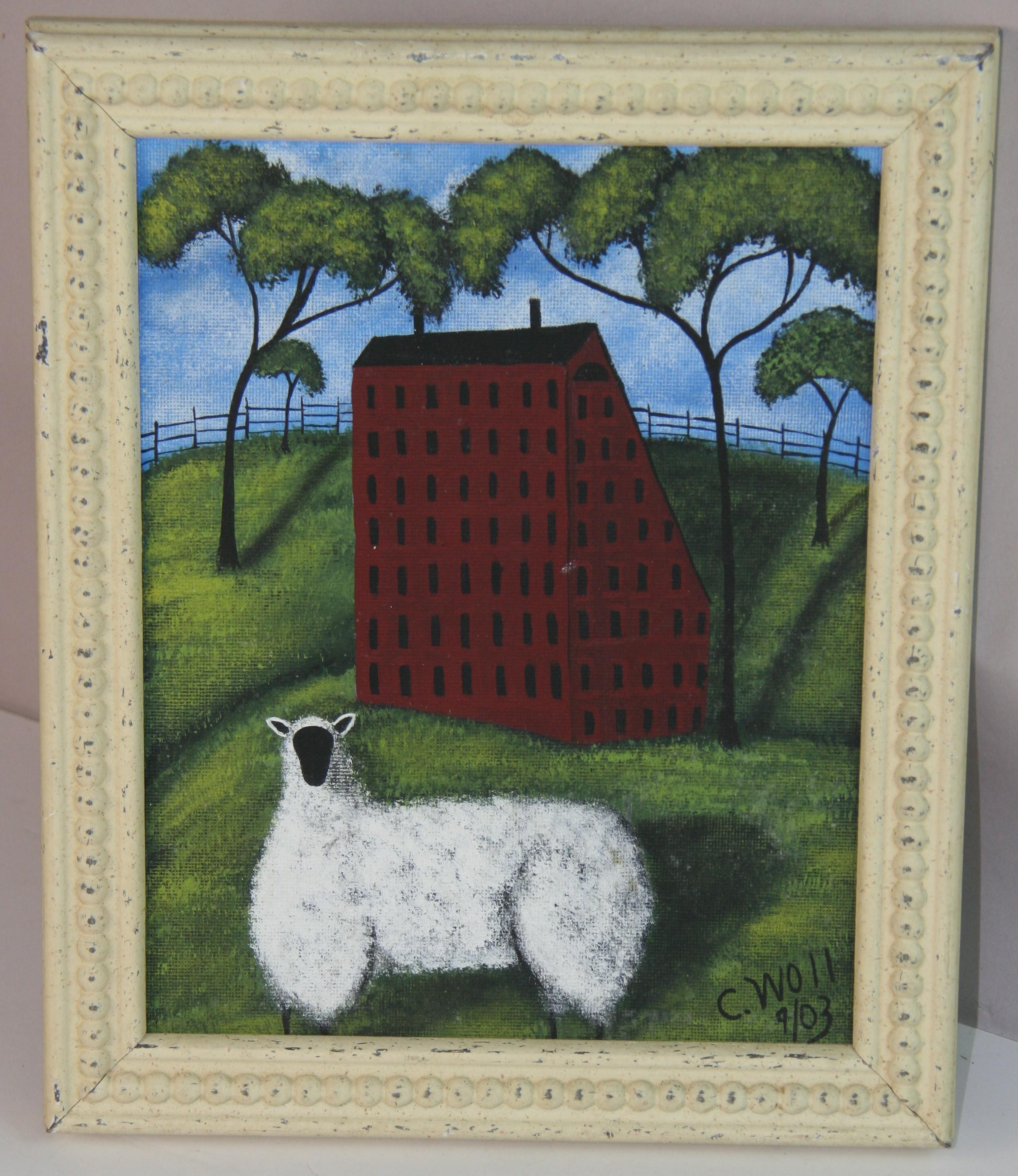 Amerikanische primaritive Schafe im Feld – Painting von Unknown