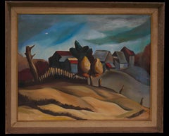 American Regionalist Landscape Painting by Very Talented Mystery Artist Signed