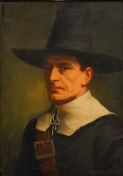 American School 19th Century Oil - A Puritan