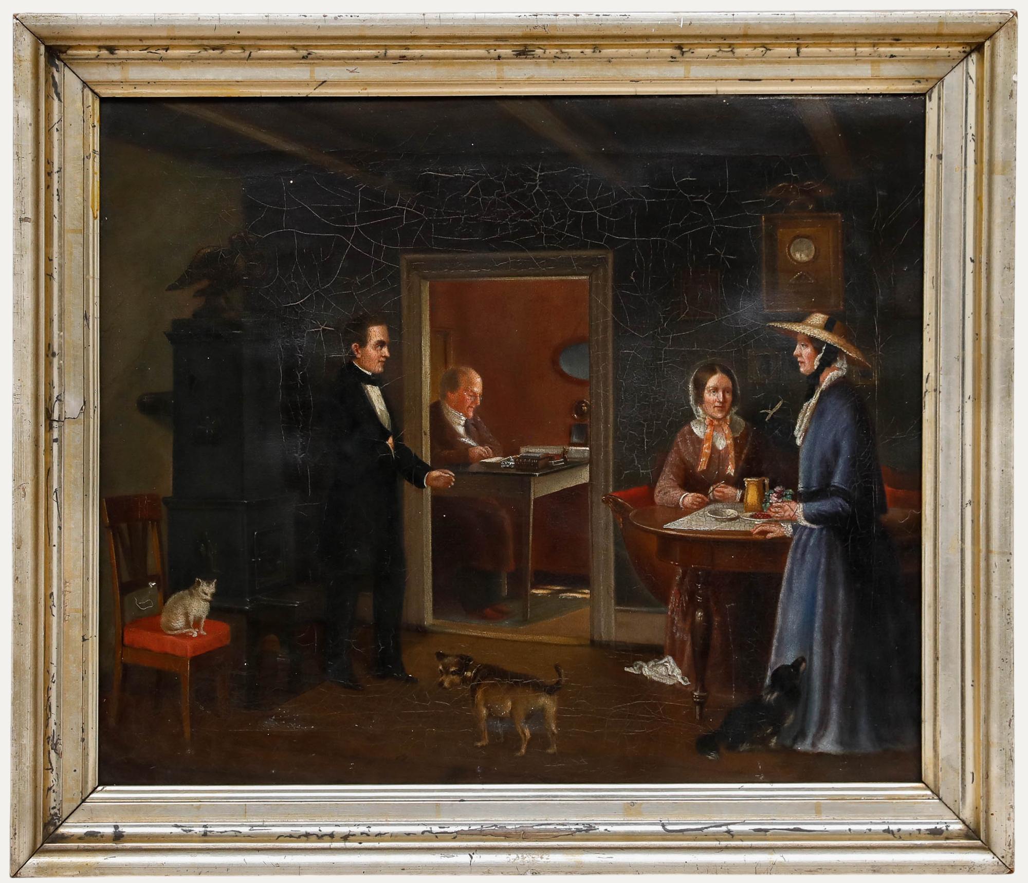 Unknown Interior Painting – Amerikanische Schule 19. Jahrhundert Öl - Der Vorschlag