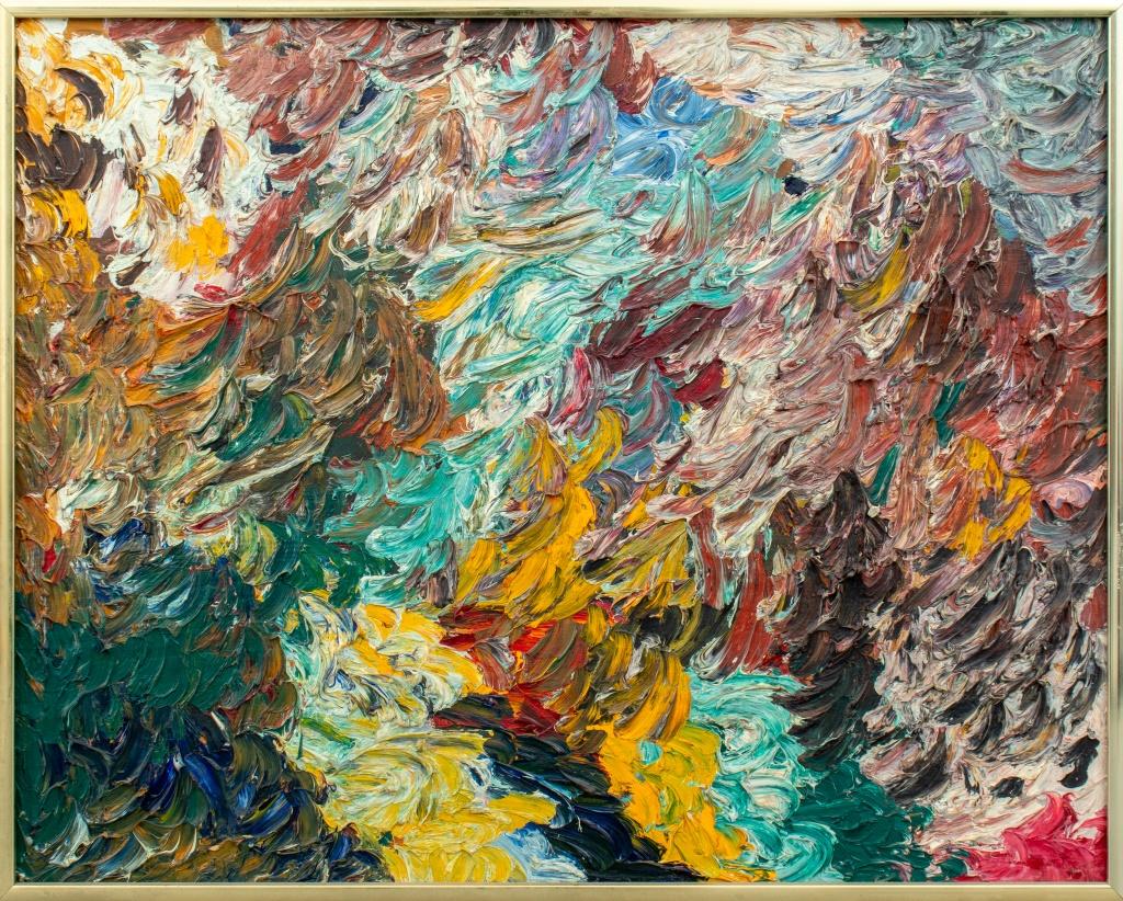 Abstract Painting di Unknown - Composizione astratta di scuola americana Olio su tela