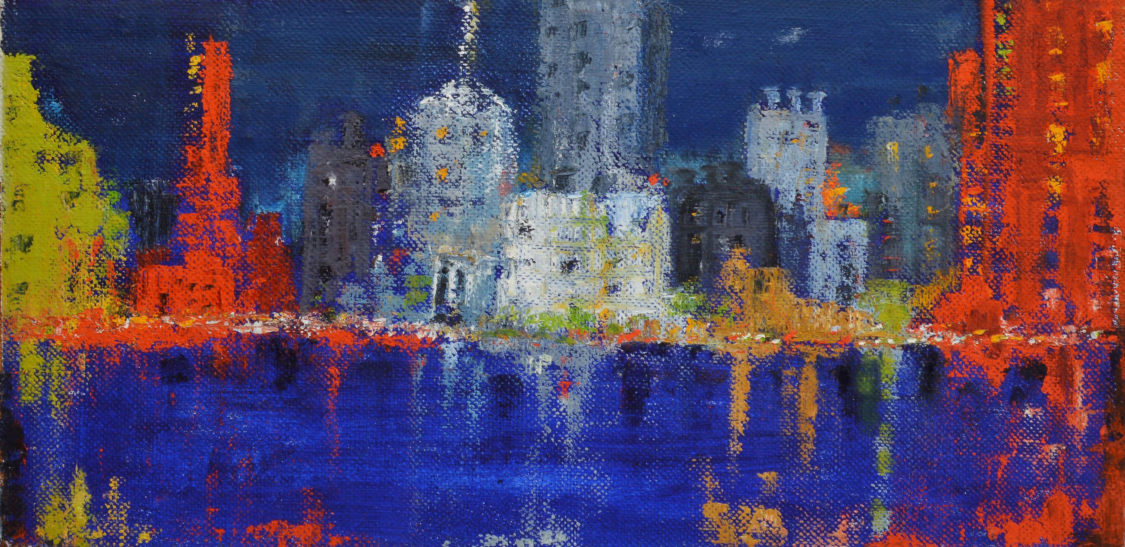 American School Abstracted Philadelphia Cityscape - Modern Painting by Unknown