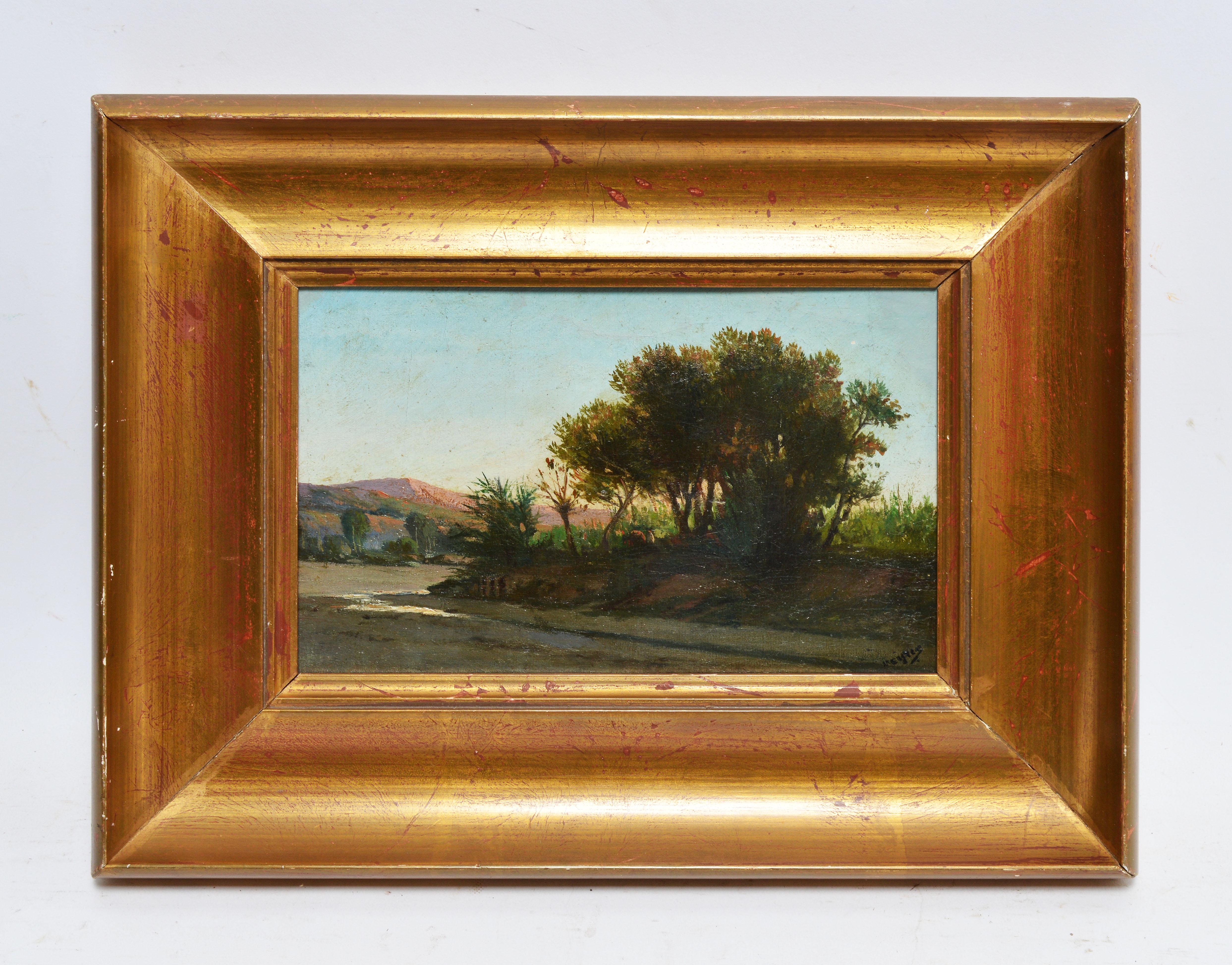 American School Antique Signed Western Desert Landscape Oil Painting - Brown Landscape Painting by Unknown