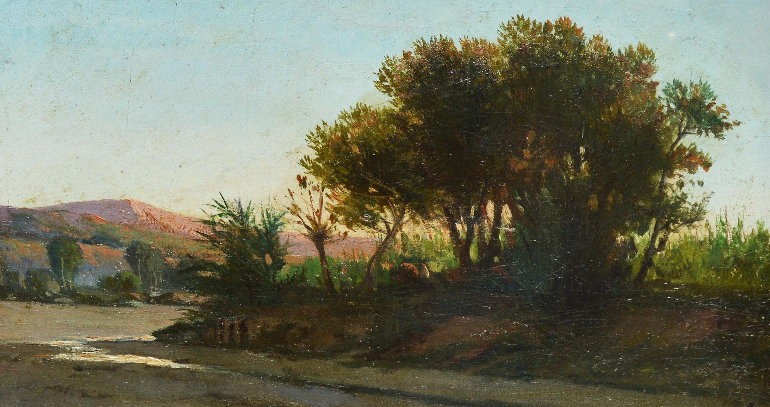 American School Antique Signed Western Desert Landscape Oil Painting 1