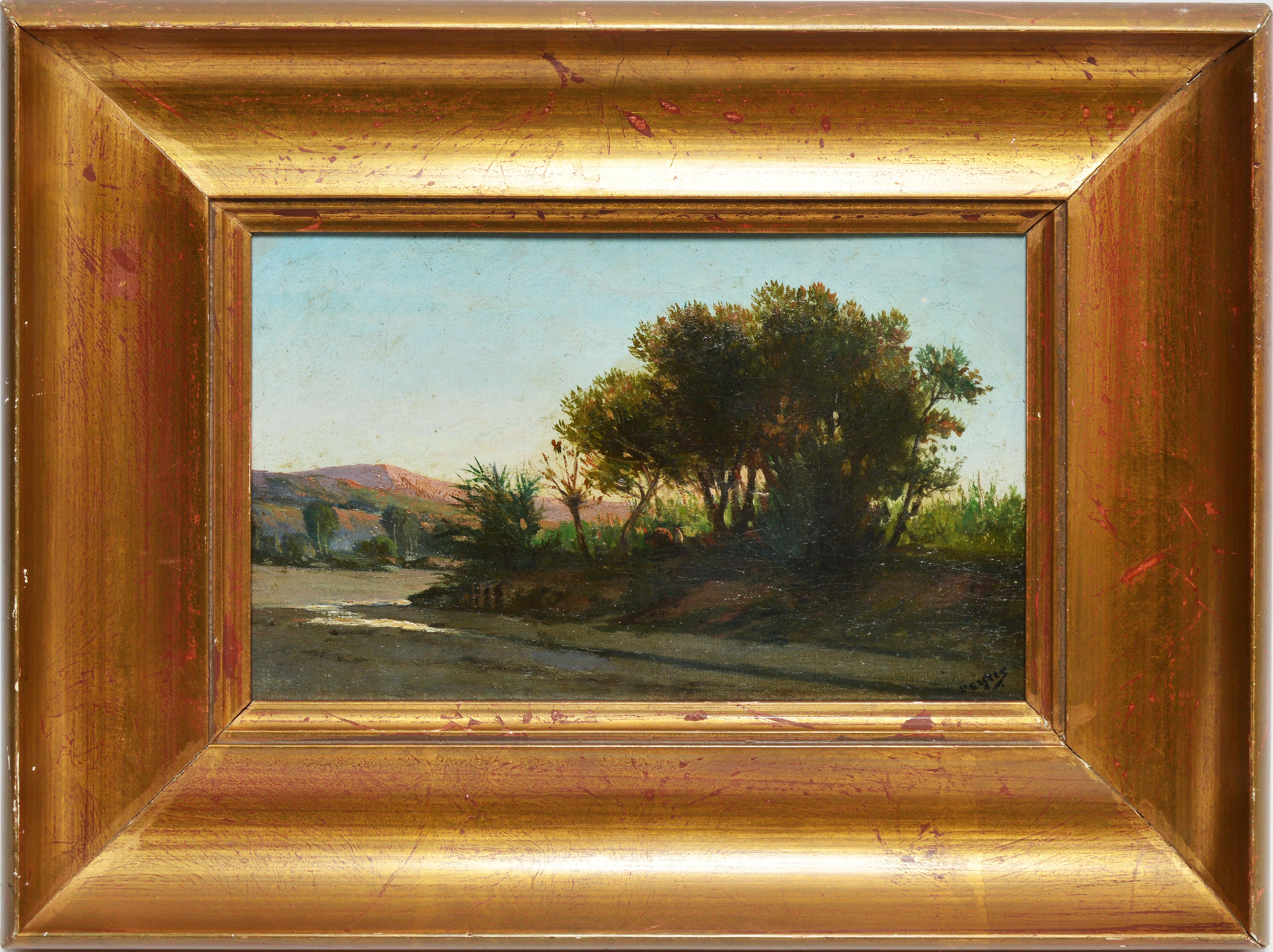 Unknown Landscape Painting - American School Antique Signed Western Desert Landscape Oil Painting