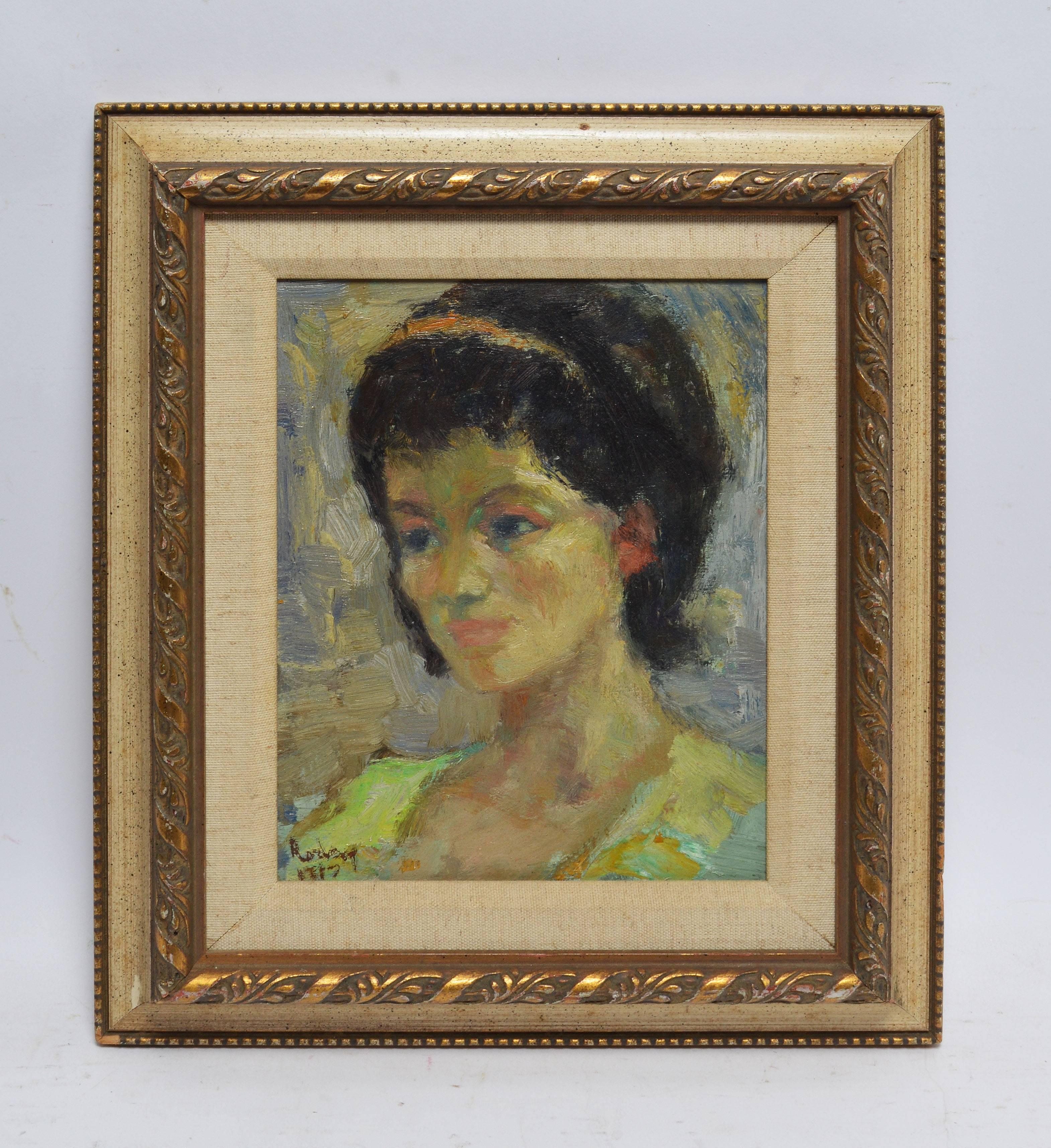 American School Early Impressionist Portrait of a Young Woman - Painting by Unknown