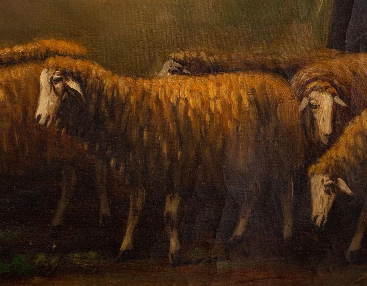 American School Flock of Sheep - Modern Painting by Unknown