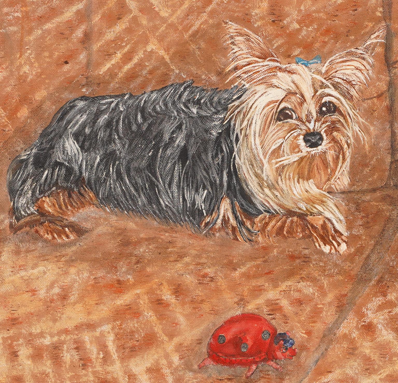 Peinture d'art populaire américain très amusante et bien peinte.  Huile sur planche.  Joliment encadré.  Signé.  Taille de l'image, 24L x 18H
