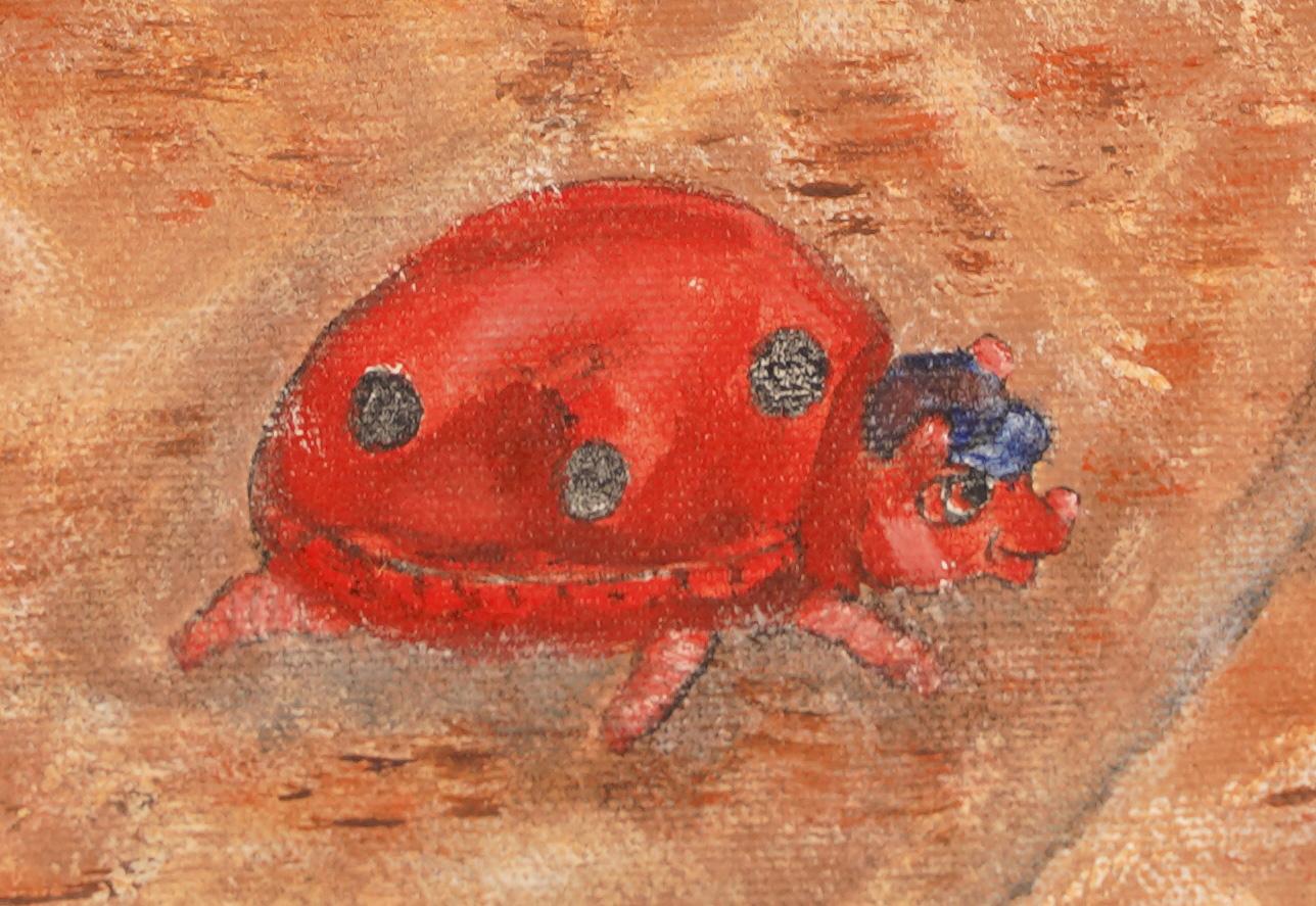 Peinture à l'huile - Peinture d'un chien, d'un chat et d'un coccinelle de l'école américaine - Art populaire Yorkie 3