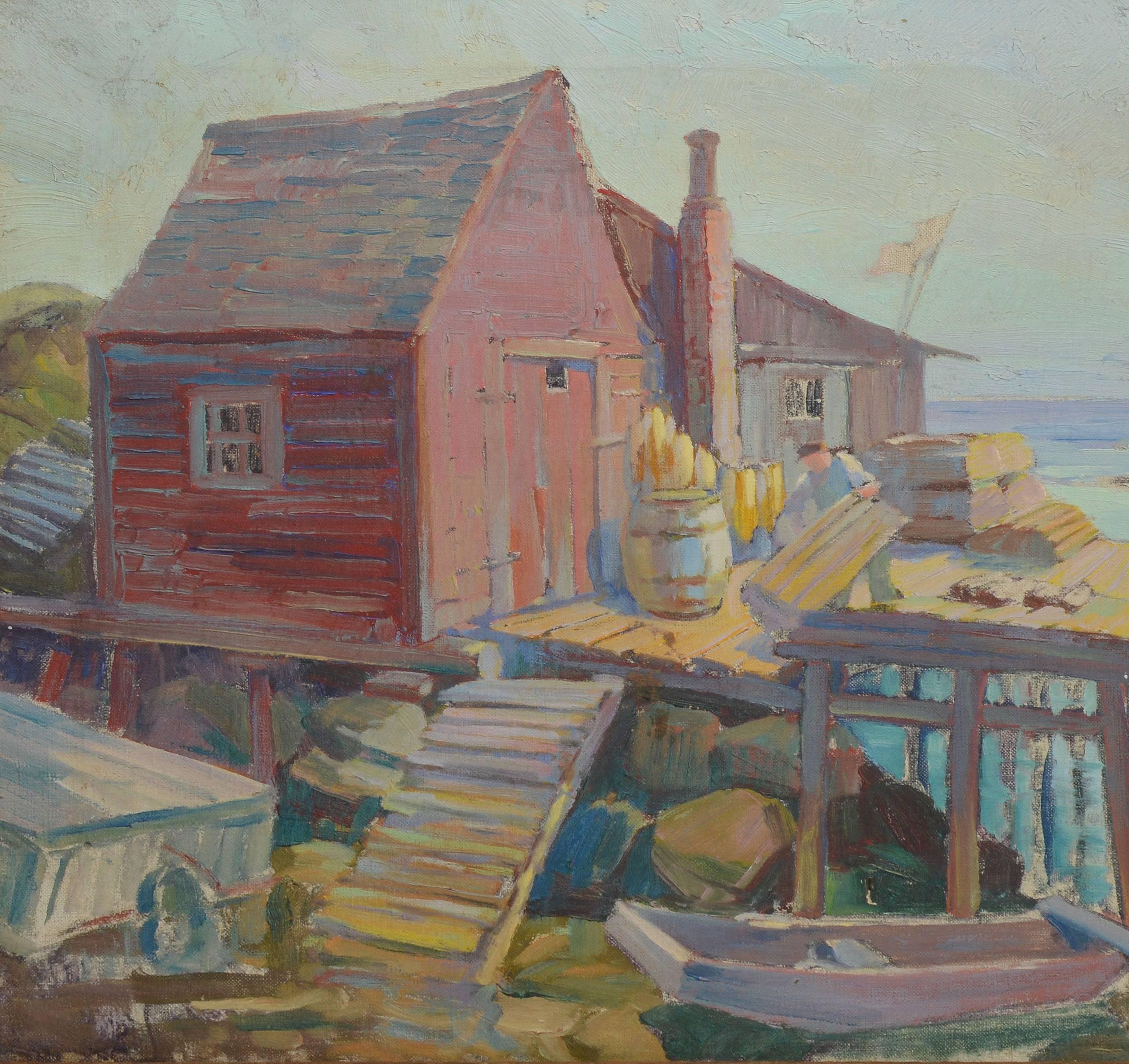 American School Gloucester Harbor Fishing Dock Painting 1