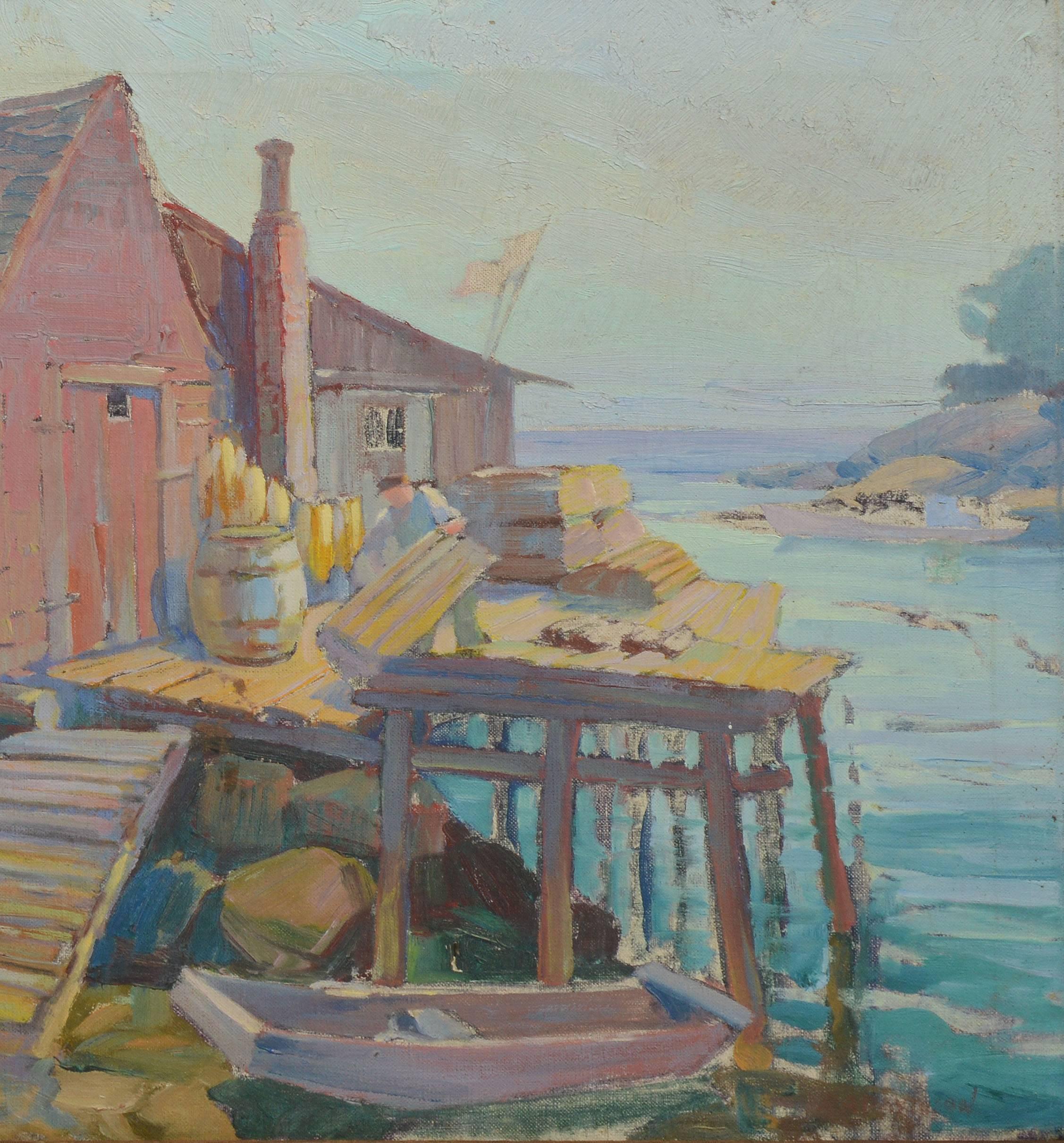 American School Gloucester Harbor Fishing Dock Painting 2