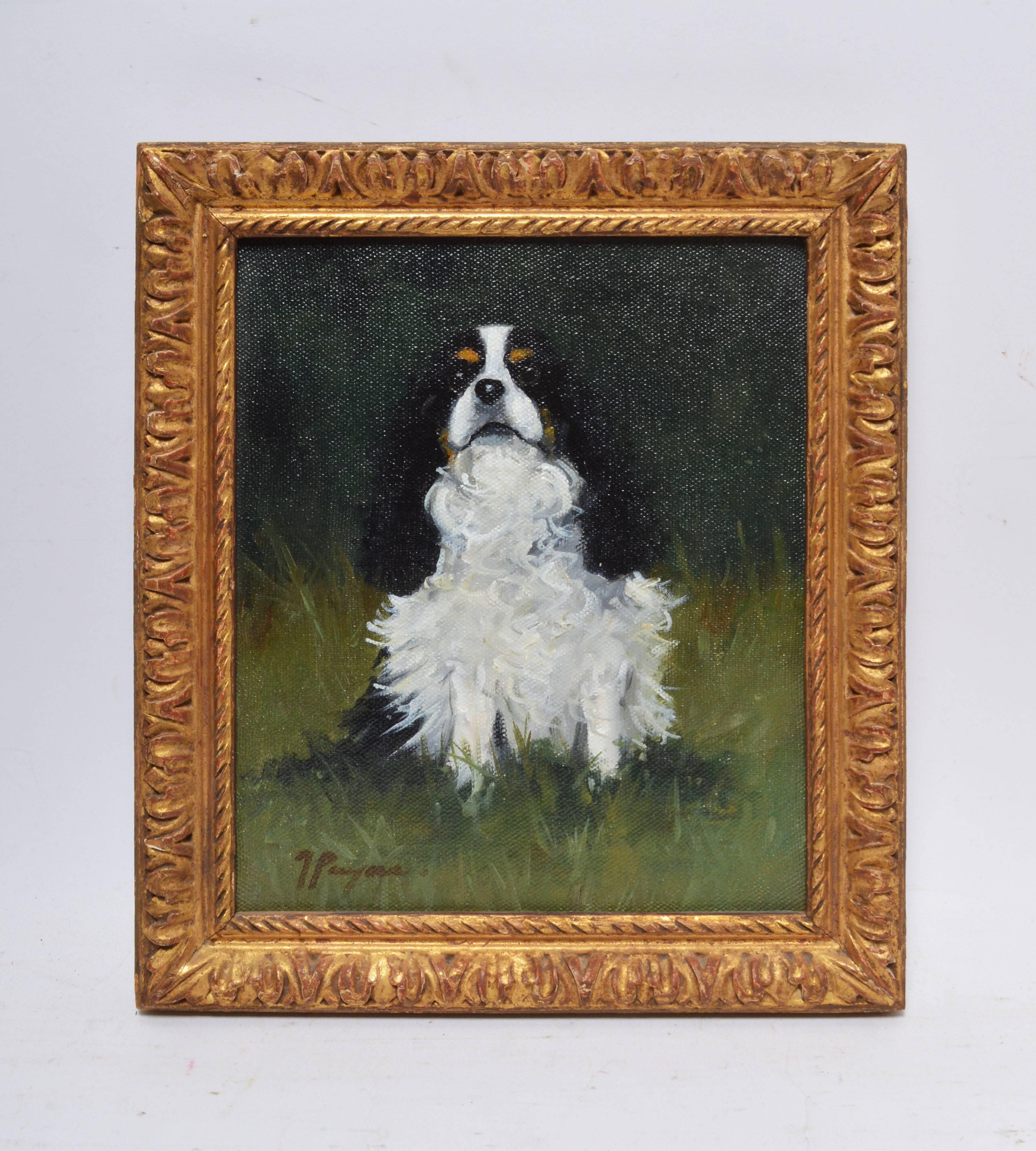 American School Impressionist Portrait of a King Charles Cavalier Spaniel Dog - Painting by Unknown