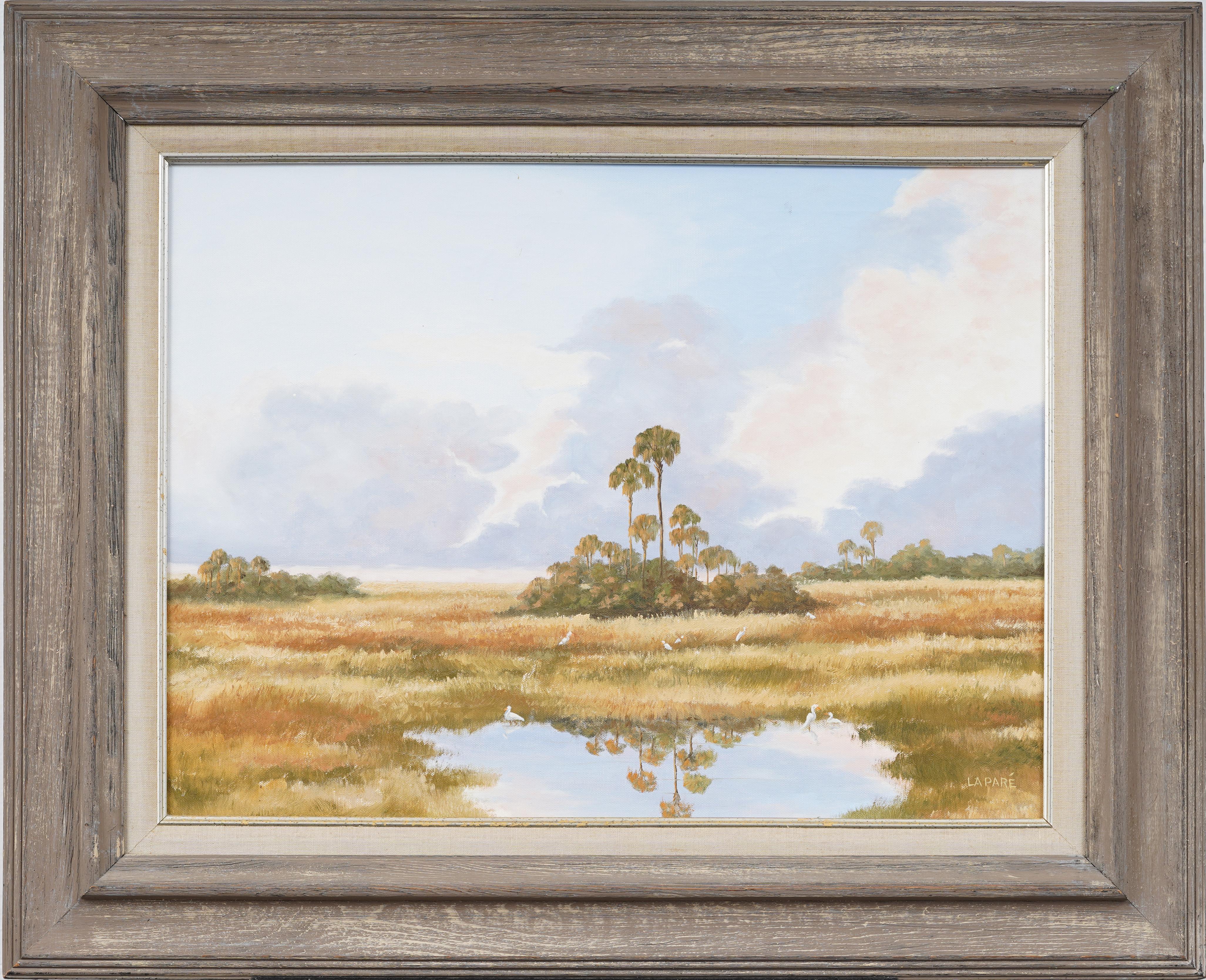 École américaine Impressionniste signé Paysage tropical de Floride Original encadré