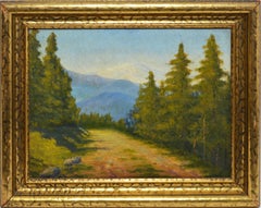 American School Antique Oil Painting Impressionist View of California Forest