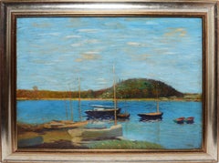 American School, Large Impressionist Lake View with Sailboats