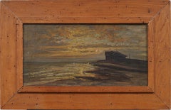 American School Long Island Sunset Beach Scene Seascape Framed Original Painting
