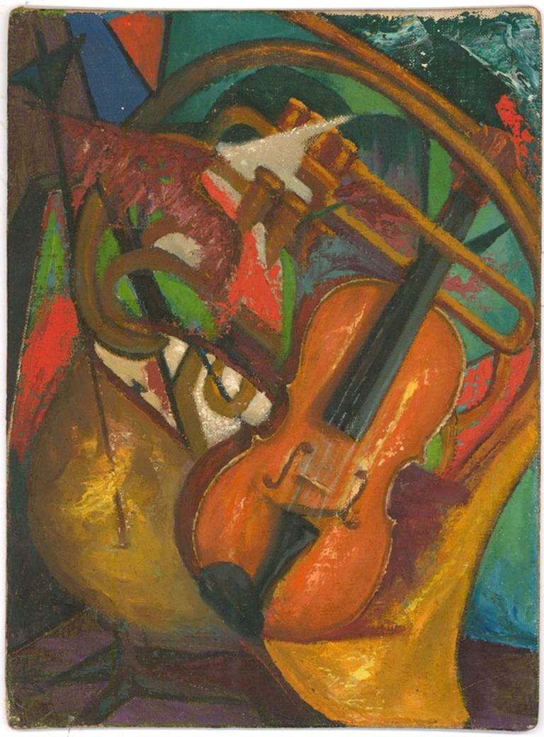American School Mid 20th Century Oil - Musical Instruments - Painting by Unknown