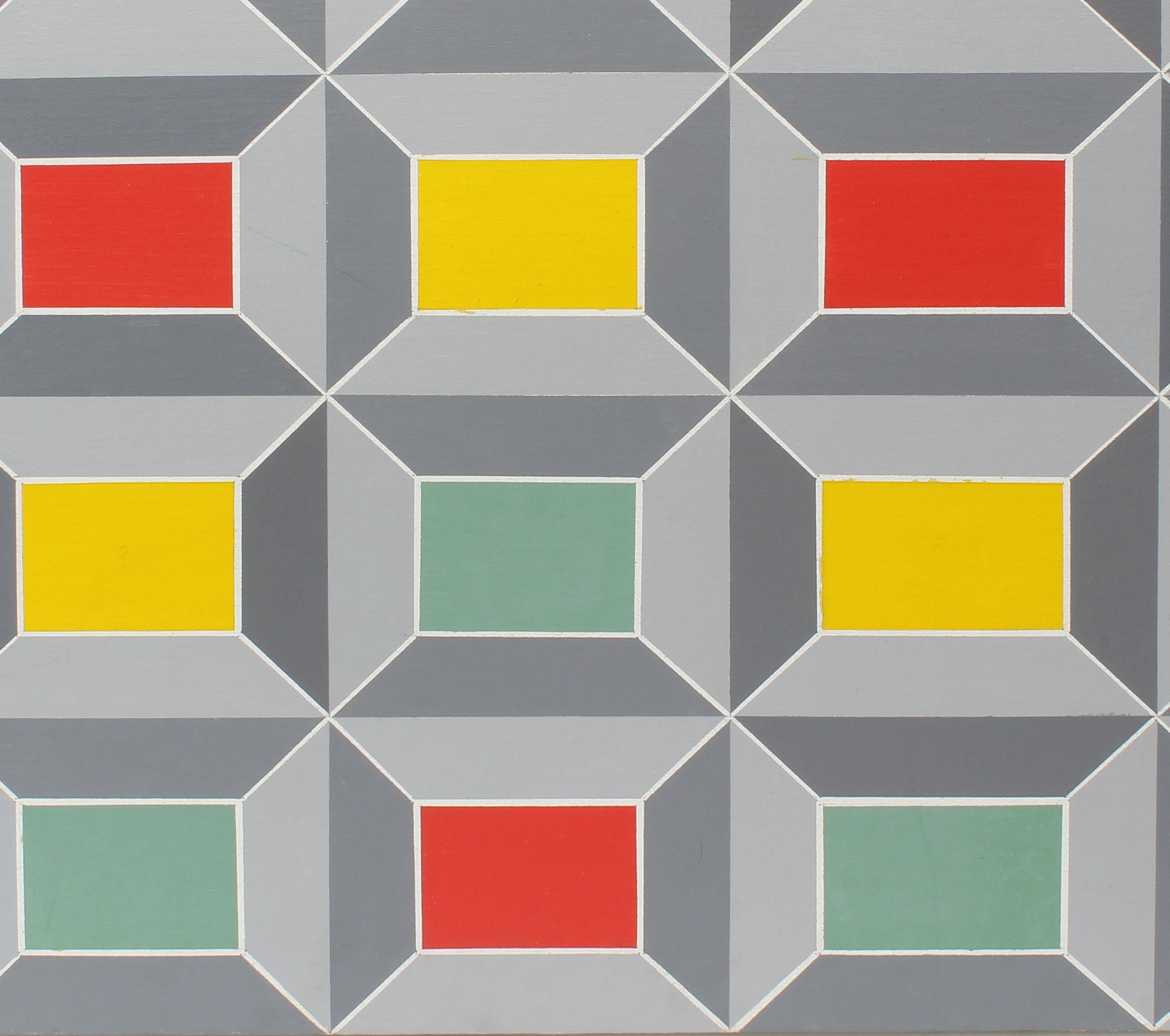 Modernist abstract geometric painting.  Oil on canvas, circa 1970.  Unsigned.  Unframed.  Image size, 36