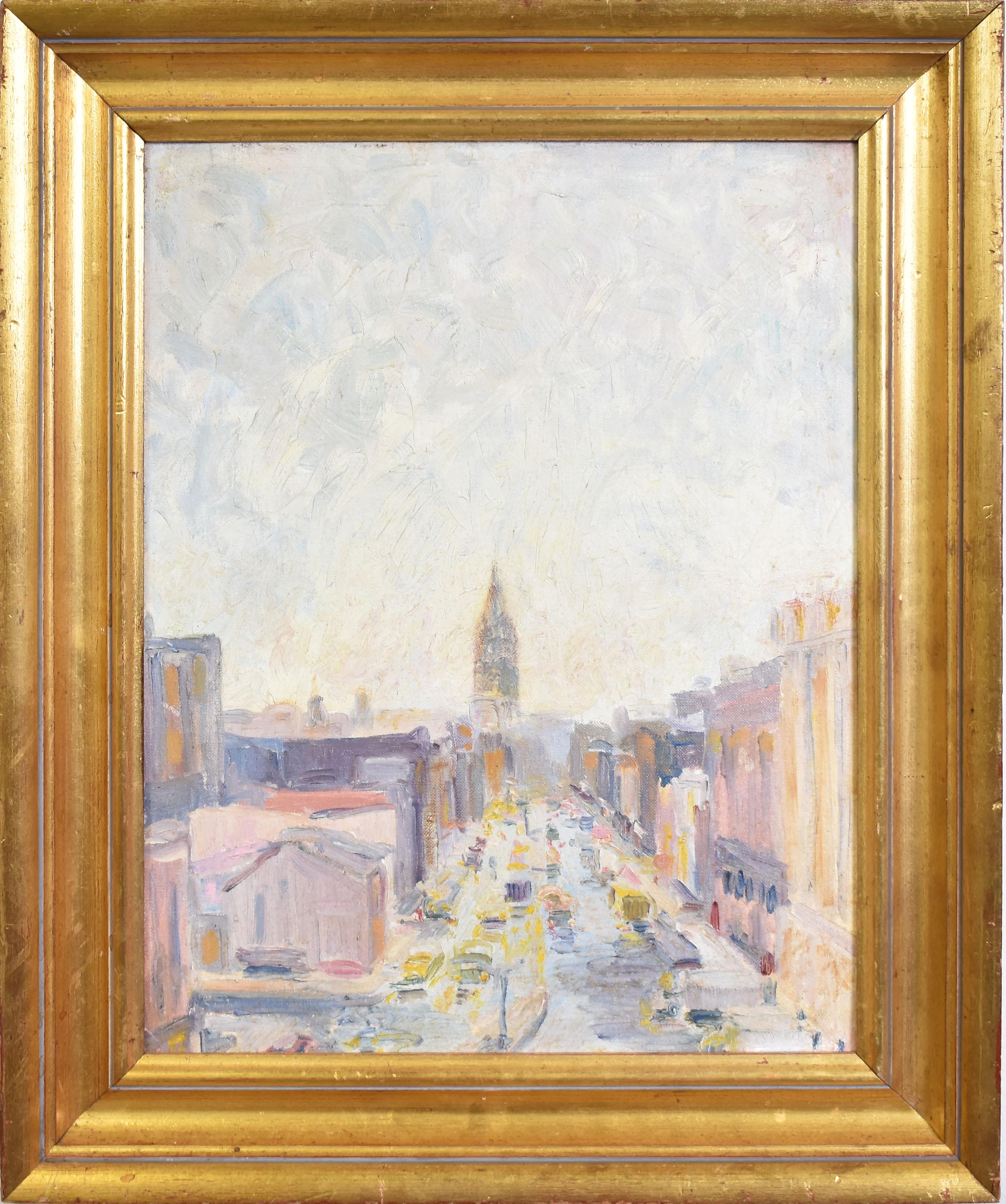 Unknown Landscape Painting - American School Modernist Ashcan Style Oil Painting of New York City